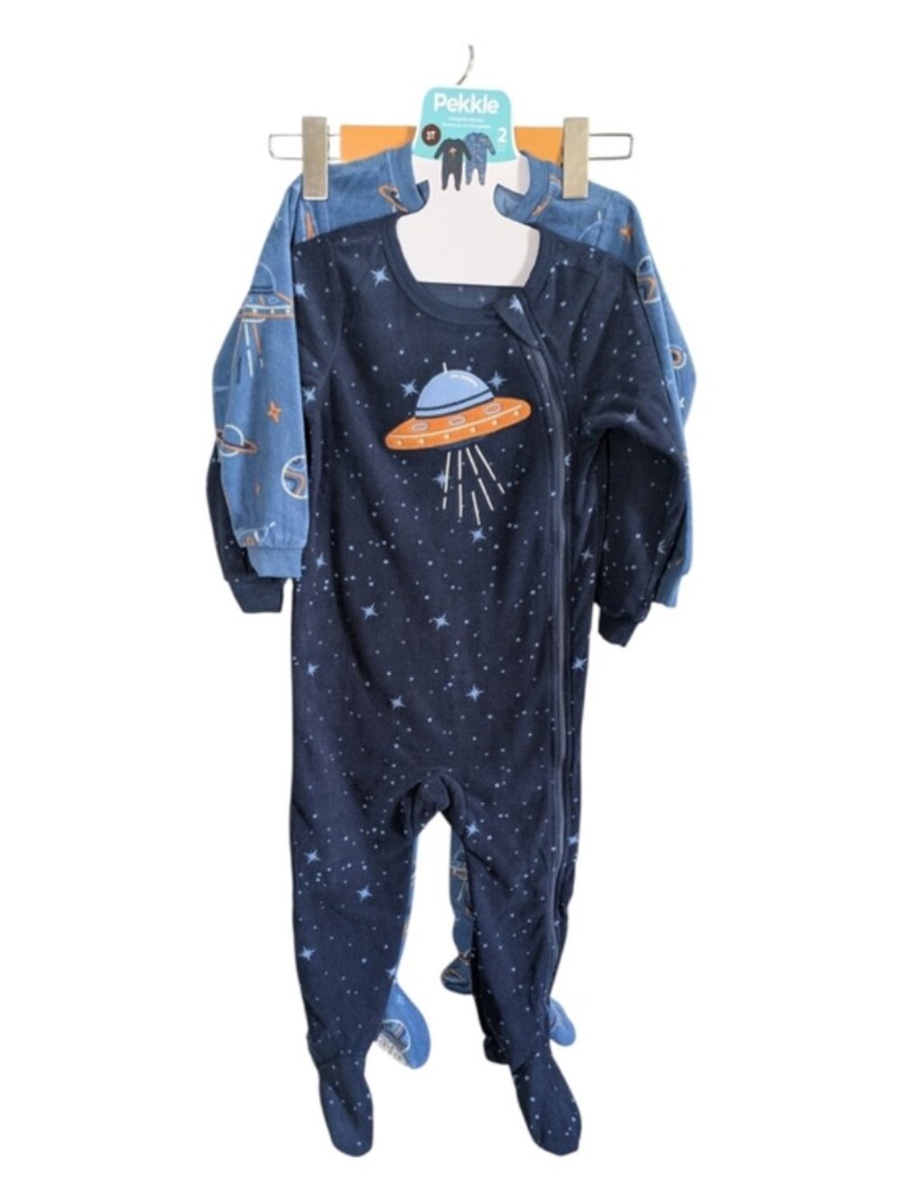 NWT Pekkle 2 Pack Fleece Footed PJ's Space Theme Size 3T‎